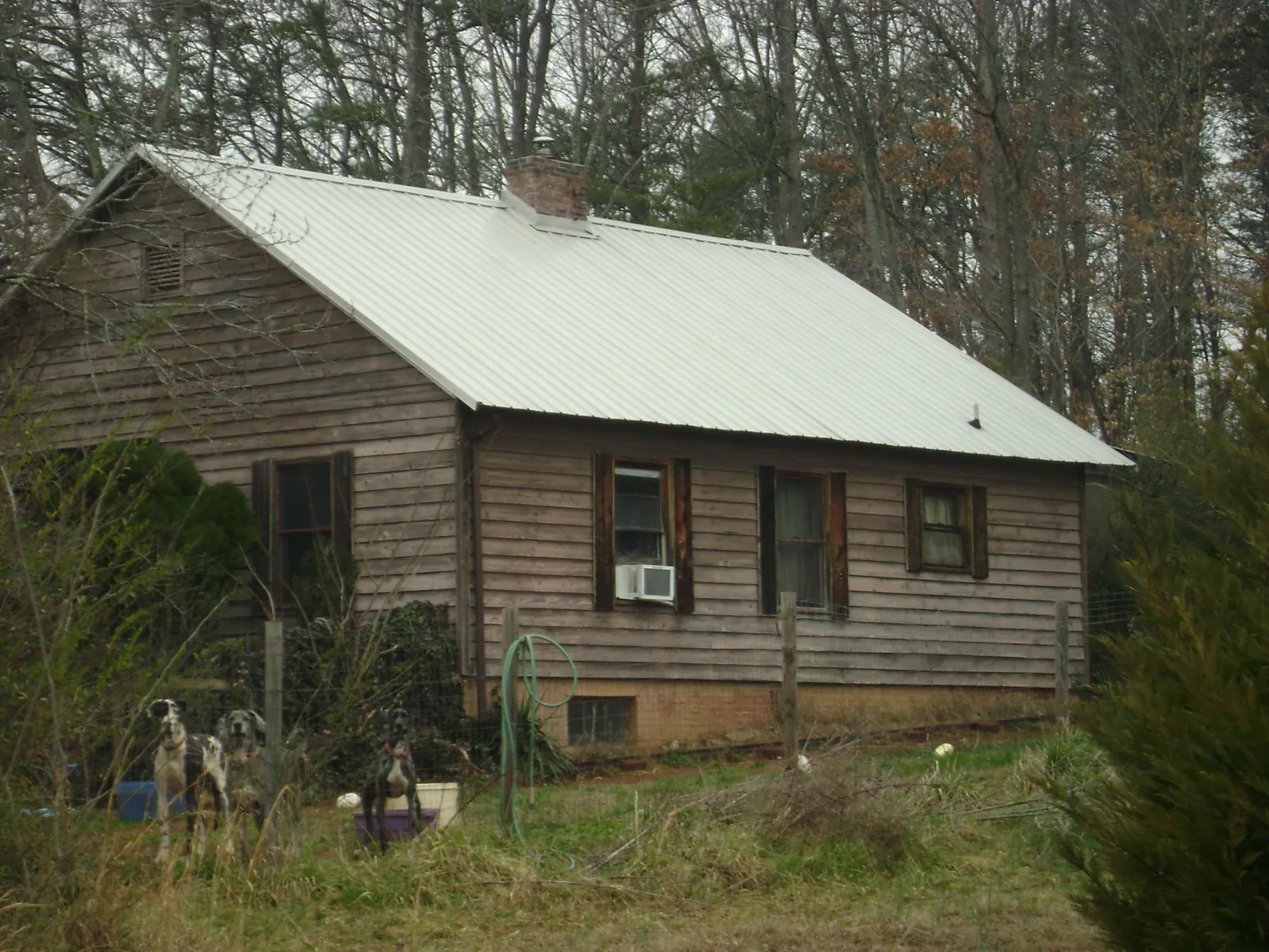White metal roof on an old wood sided farmhouse, from a Asphalt Shingle Roof Repair job in Cornelius
